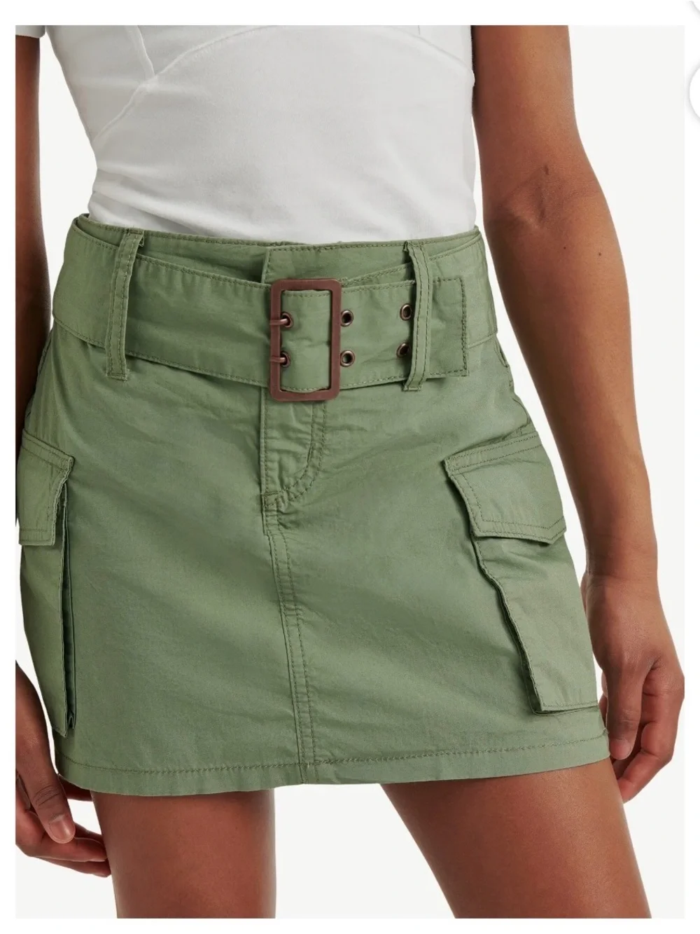 Justice Olive Green Cargo Mini Skirt with Belt